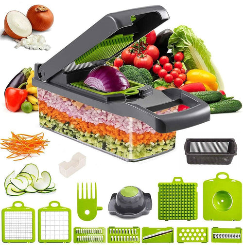 Casora 15-in-1 vegetable chopper set with dicing grid lid and clear catch container