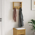 Wall-mounted solid pine coat rack in walnut finish
