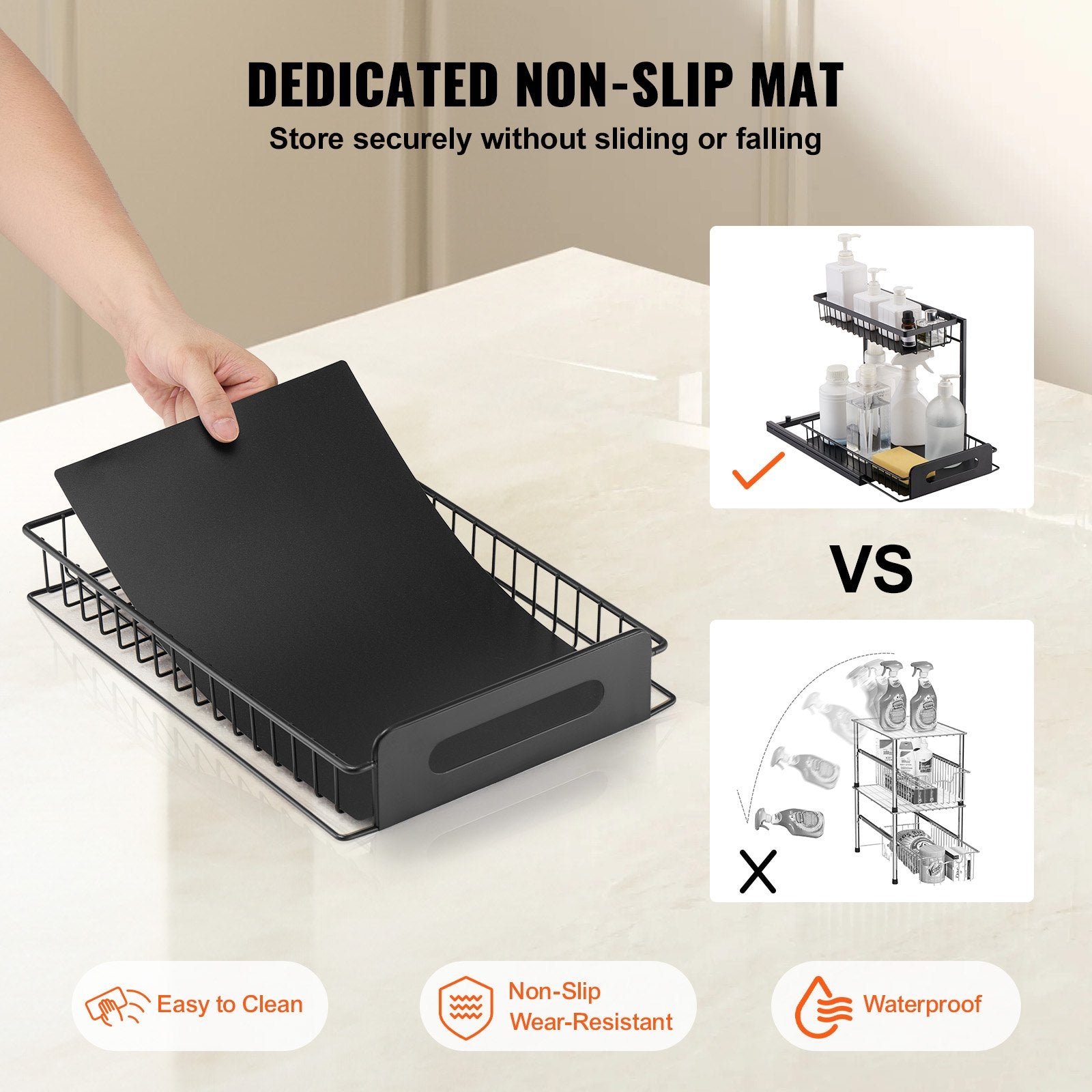 Under-sink pull-out organiser detail view of basket and frame