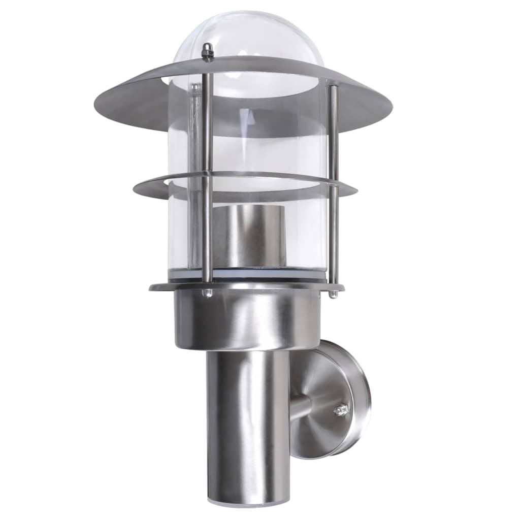 Wall light shown lit in an outdoor setting