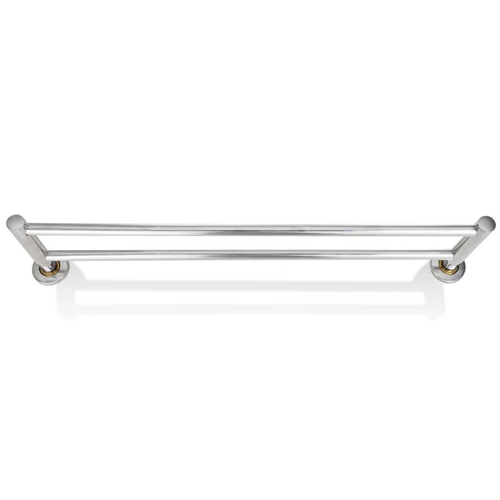 Stainless steel towel rack with towels in bathroom