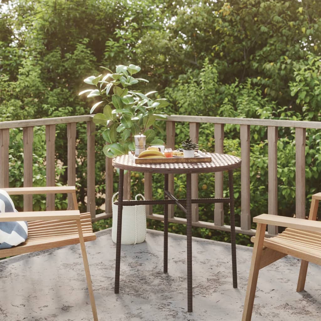 Poly rattan side table styled on a patio