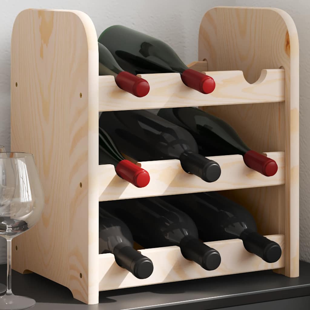 Solid pine bottle rack with wave-shaped shelves