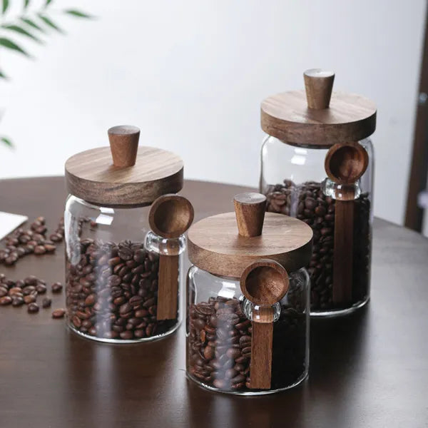 Casora set of three glass storage jars with spoons