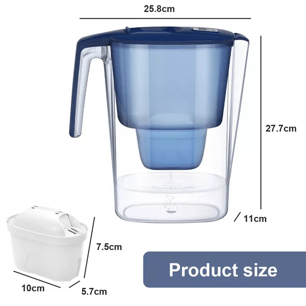 Water filter pitcher with lid open showing the cartridge